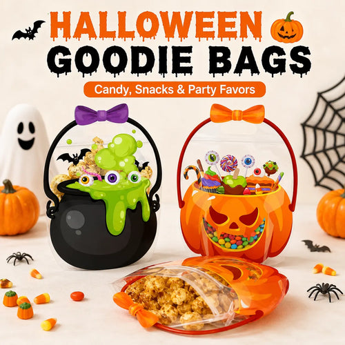 🎃Halloween Plastic Goodie Bags, Trick or Treat Candy Bags 👻