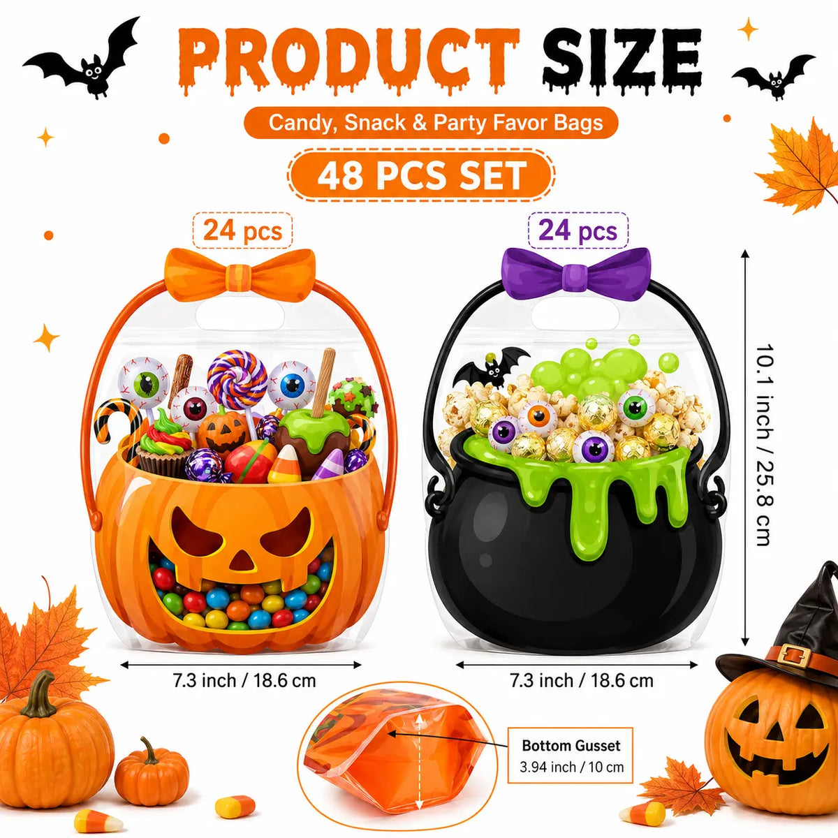 🎃Halloween Plastic Goodie Bags, Trick or Treat Candy Bags 👻