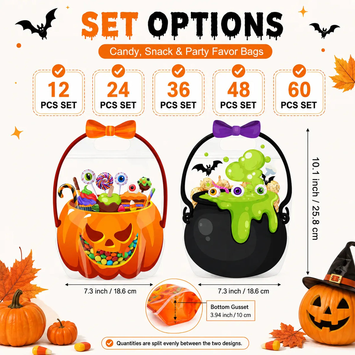 🎃Halloween Plastic Goodie Bags, Trick or Treat Candy Bags 👻