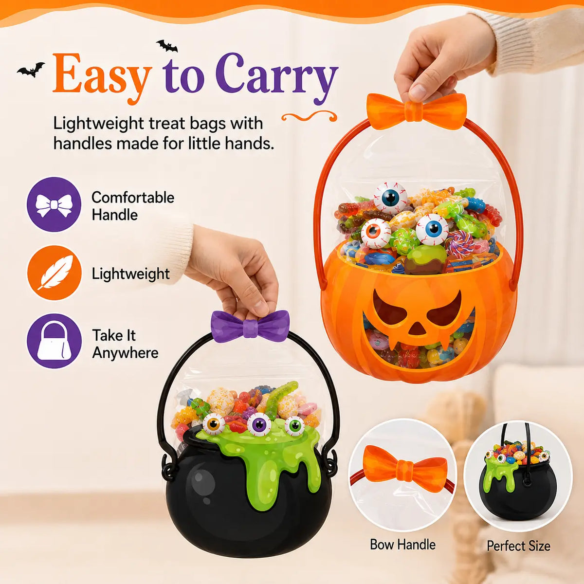 🎃Halloween Plastic Goodie Bags, Trick or Treat Candy Bags 👻