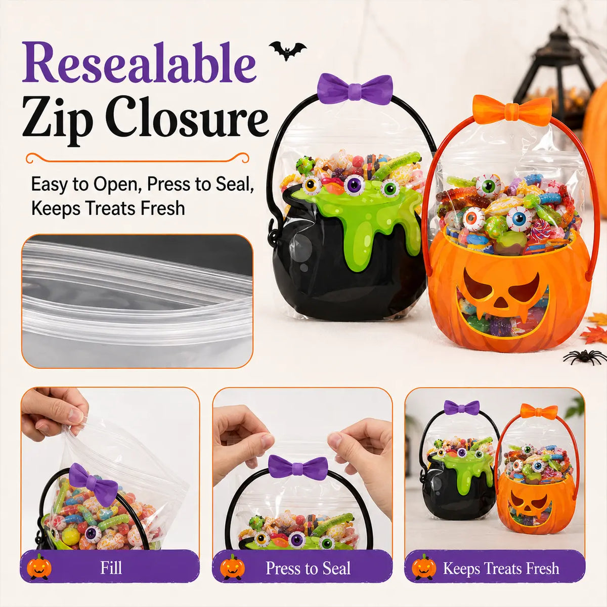 🎃Halloween Plastic Goodie Bags, Trick or Treat Candy Bags 👻