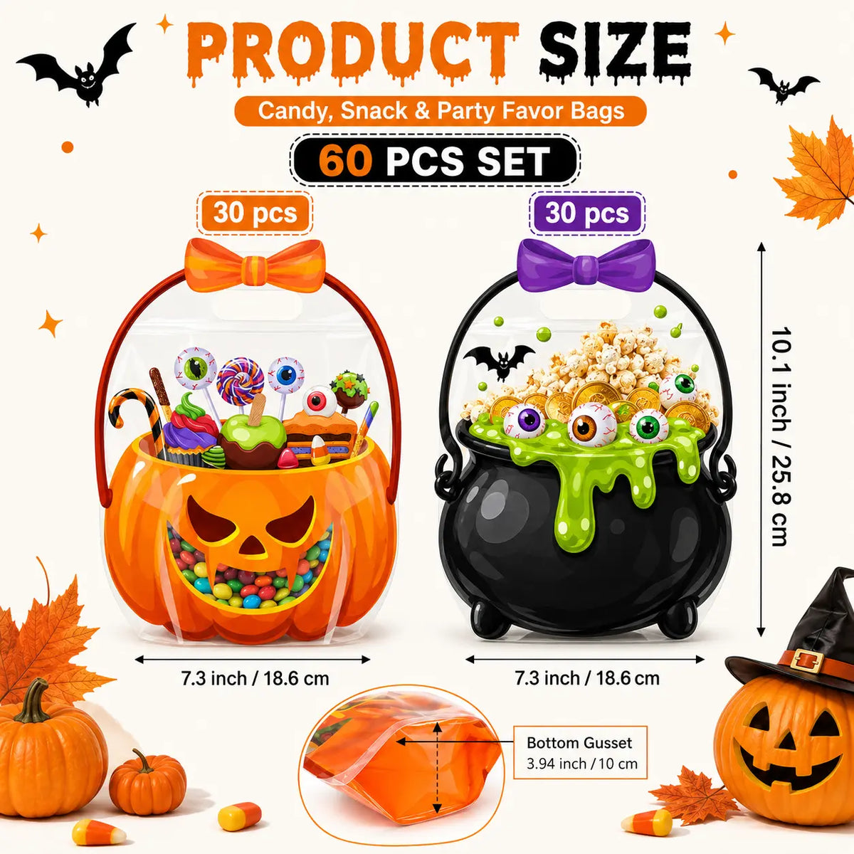 🎃Halloween Plastic Goodie Bags, Trick or Treat Candy Bags 👻