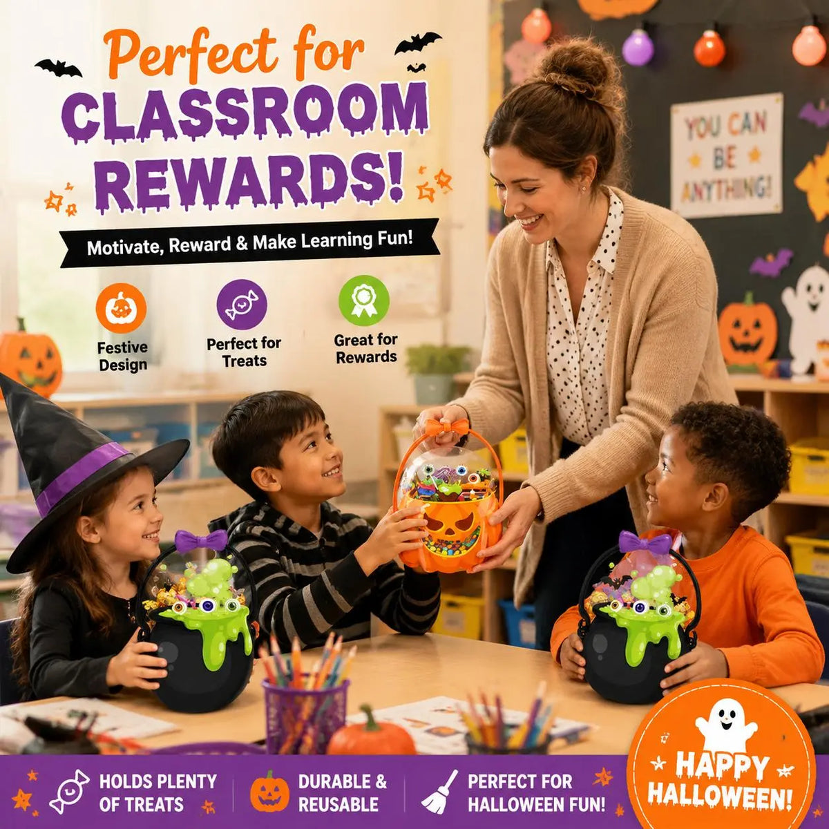 🎃Halloween Plastic Goodie Bags, Trick or Treat Candy Bags 👻